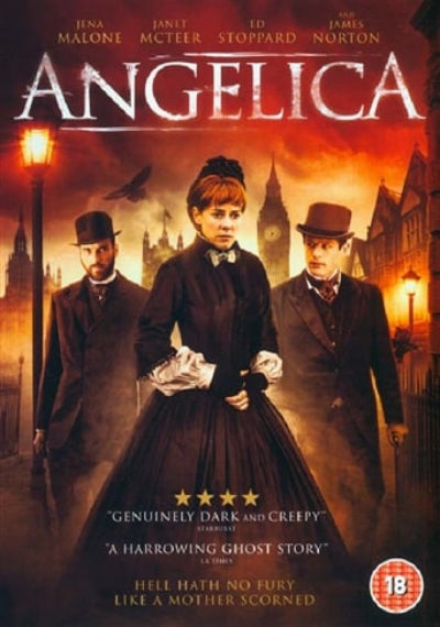 Movie poster for 'Angelica' featuring three characters in a city street setting.