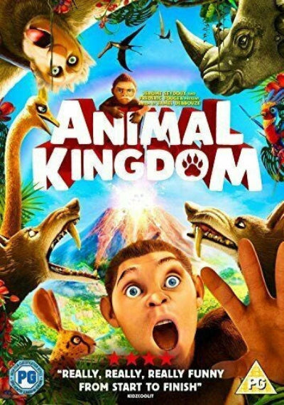 Movie poster for 'Animal Kingdom' with animated animals and a child's face.