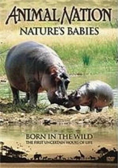 Hippo mother and baby with 'Animal Nation: Nature's Babies' text on a natural background