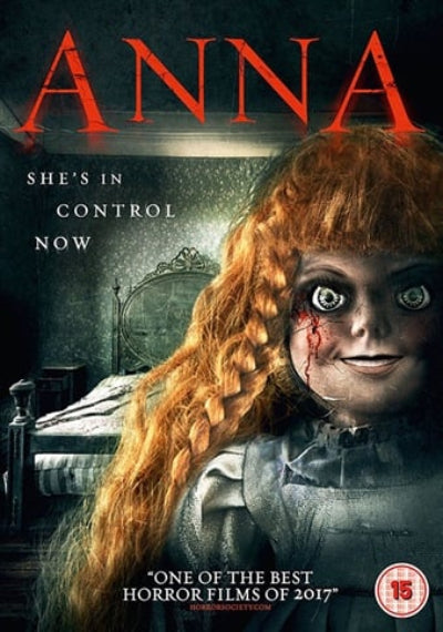 Movie poster for 'Anna' with a doll-like character and text about the film's control and horror genre.