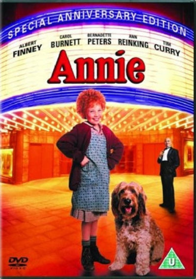 DVD cover of 'Annie' with characters and dog on a movie theater marquee background. New DVD.