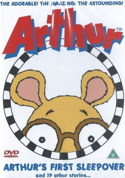 DVD cover of 'Arthur's First Sleepover' with a cartoon mouse face design.