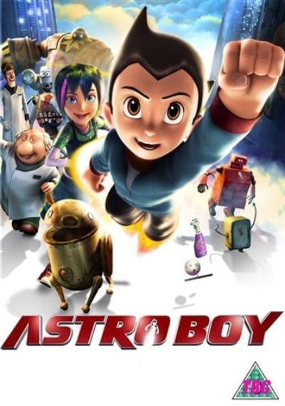 Promotional poster for 'Astro Boy' featuring the main character and various elements from the show.