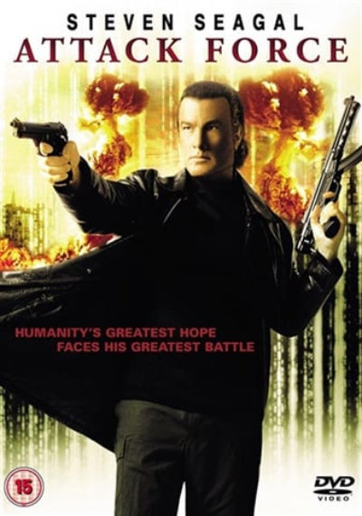 DVD cover of 'Attack Force' featuring a man holding guns with explosions in the background