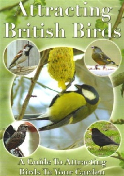 Book cover of 'Attracting British Birds' with images of birds and a nest.