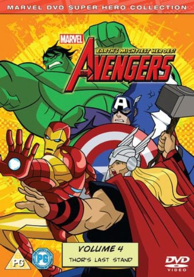 Marvel DVD cover featuring animated superhero characters with a colorful background
