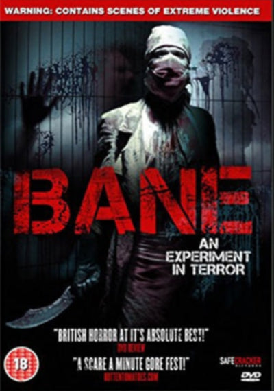 DVD cover of 'Bane: An Experiment in Terror' with a masked figure and red text.