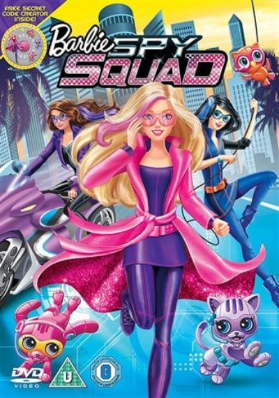 Barbie Spy Squad DVD cover with Barbie in a spy outfit and cityscape background