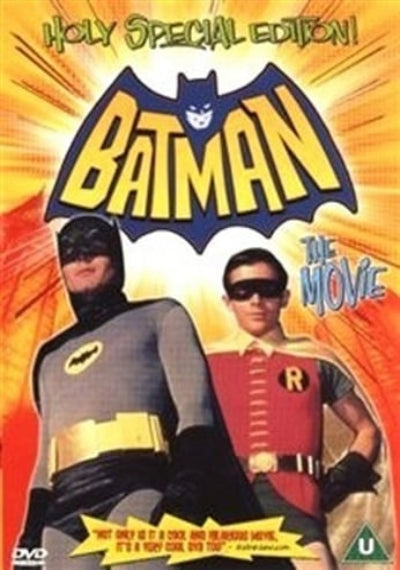 DVD cover of 'Batman: The Movie' with characters in superhero costumes on a bright background