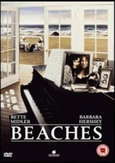 DVD cover of 'Beaches' featuring a woman at a piano with a beach scene outside.