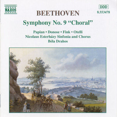 Album cover for Beethoven's Symphony No. 9 'Choral' with a scenic landscape illustration.