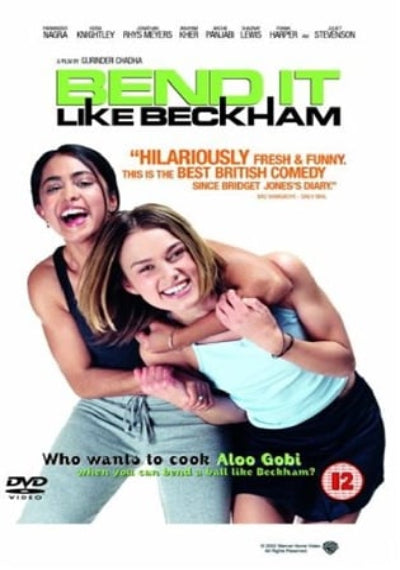 Movie poster for 'Bend It Like Beckham' featuring two women hugging.