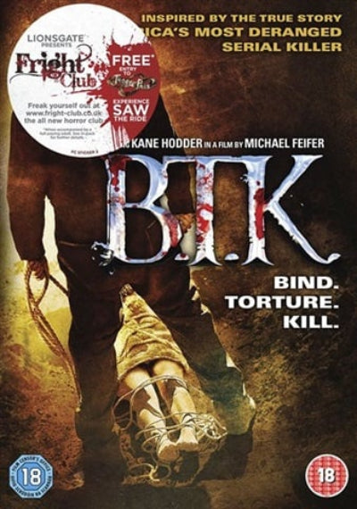 Movie poster for 'BTK' with text and a person holding a rope.