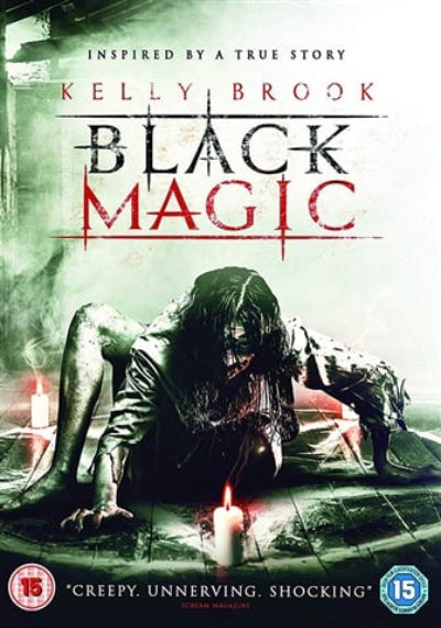 Movie poster for 'Black Magic' featuring a person with long hair and candles.