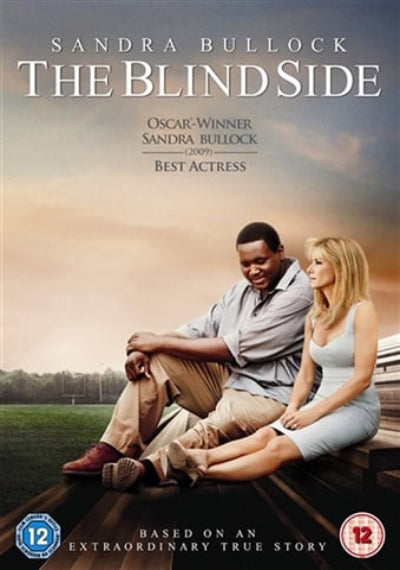 Movie poster for 'The Blind Side' featuring Sandra Bullock and a man sitting on a wooden bench.