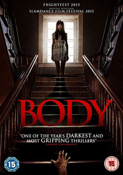 Movie poster for 'Body' with a woman on a staircase and text about the film's rating and festival selections.