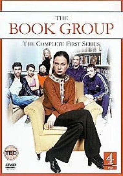 The Book Group DVD box set cover featuring the cast of the television series 'The Complete First Series' seated and standing in a studio setting, with the title 'THE BOOK GROUP' at the top and a DVD logo at the bottom left.