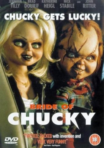 DVD cover of 'Bride of Chucky' featuring two dolls with text about the movie.