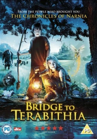 Movie poster for 'Bridge to Terabithia' featuring two characters in a fantasy setting.