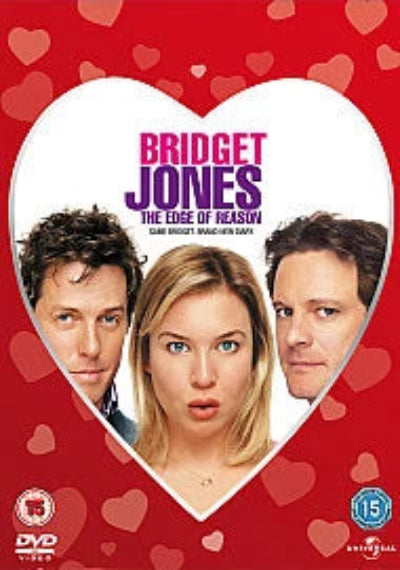 DVD cover of 'Bridget Jones: The Edge of Reason' with three characters on a red heart-shaped background.
