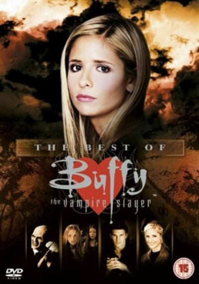 DVD cover for 'The Best of Buffy the Vampire Slayer' featuring a large portrait of Buffy with the title in stylized lettering over a dark, fiery background and smaller character portraits along the bottom.