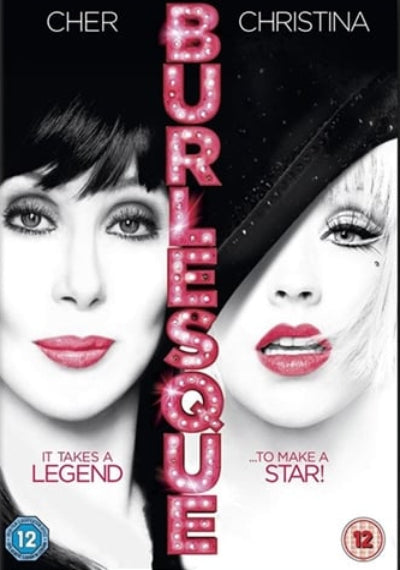 DVD cover of 'Burlesque' featuring two faces with pink marquee text.