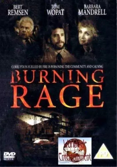Movie poster for 'Burning Rage' featuring three actors' names and a brief description.