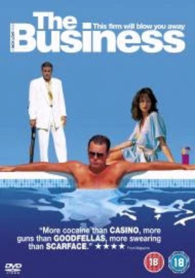 DVD cover of 'The Business' with three people by a pool.