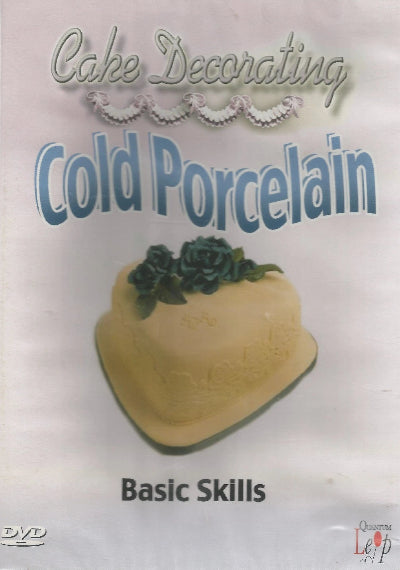 DVD cover for 'Cake Decorating Cold Porcelain Basic Skills' with a cake and roses on a white background.