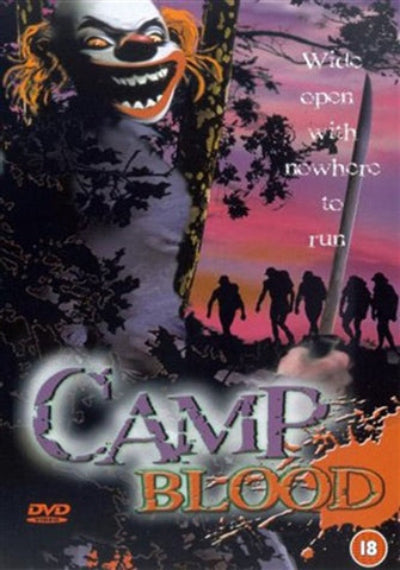 DVD cover of 'Camp Blood' with a clown and silhouette design.