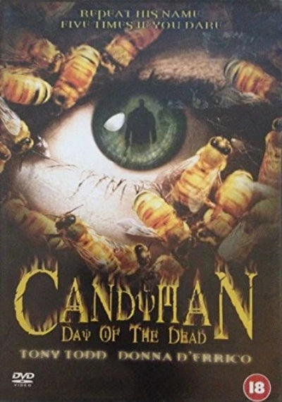 DVD cover of 'Candyman: Day of the Dead' with a close-up of an eye surrounded by bees.