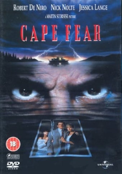 DVD cover of 'Cape Fear' with a face and boat design