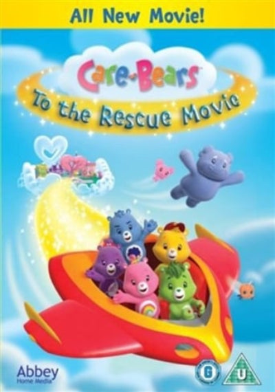 DVD cover of 'Care Bears: To the Rescue Movie' with colourful bears and a rocket ship against a blue sky.