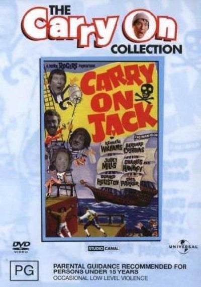 DVD cover of 'Carry On Jack' from The Carry On Collection with a blue border and character illustrations.