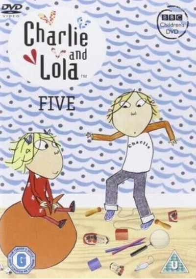 DVD cover of 'Charlie and Lola Five' with cartoon characters on a beach.