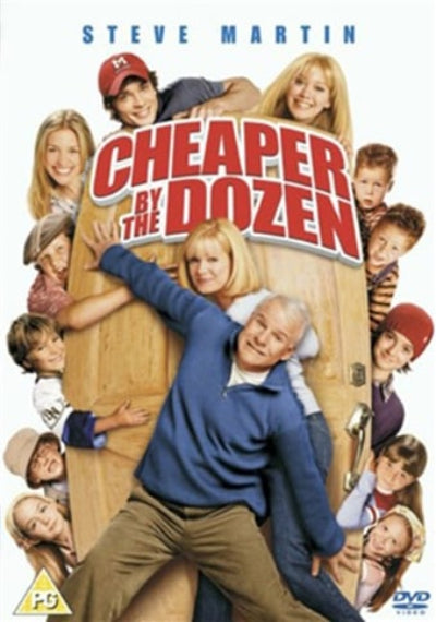 Movie poster for 'Cheaper by the Dozen' featuring a man and children around a door.