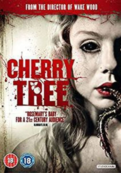 Movie poster for 'Cherry Tree' with a woman's face and red text on a dark background.