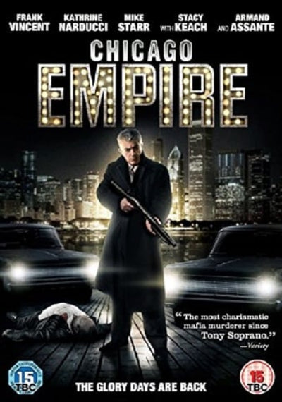 Movie poster for 'Chicago Empire' with a man holding a gun and a cityscape in the background.