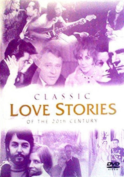Collage of people with text 'Classic Love Stories of the 20th Century' on a purple background