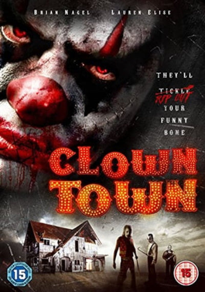 Movie poster for 'Clown Town' featuring a menacing clown and text.