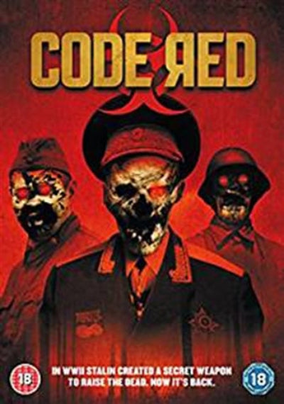 Movie poster for 'Code Red' with three masked figures against a red background