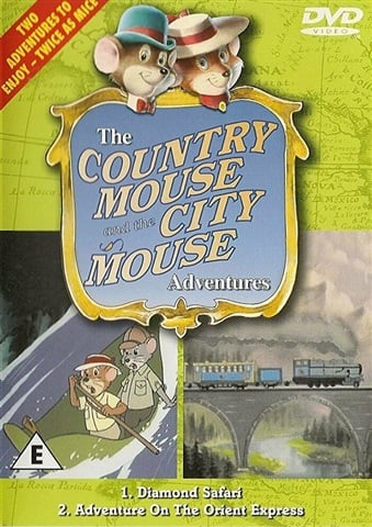 DVD cover of 'The Country Mouse City Mouse Adventures' with animated mice and a train.