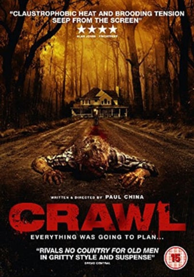 Movie poster for 'Crawl' with a dark forest and house in the background.