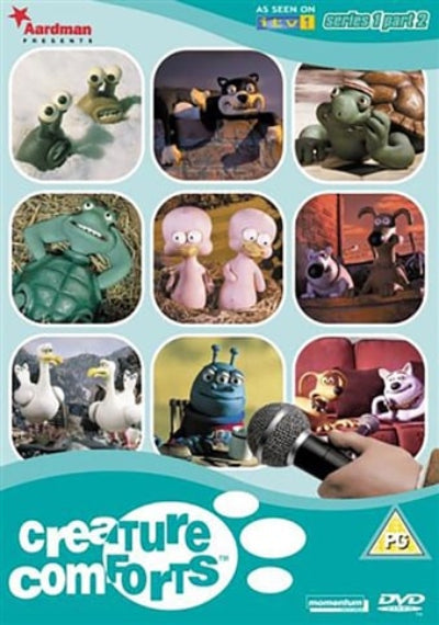 Cover of 'Creature Comforts' DVD with animated characters and Aardman logo.