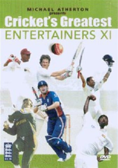 DVD cover featuring cricket players with the title 'Cricket's Greatest Entertainers XI' by Michael Atherton.