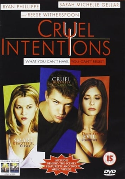 DVD cover of 'Cruel Intentions' featuring three characters and promotional text.
