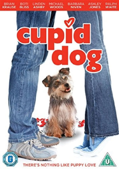 DVD cover of 'Cupid Dog' with a dog between two pairs of legs and text about puppy love.