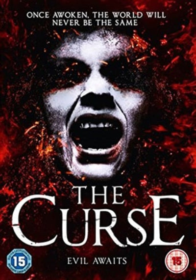 Movie poster for 'The Curse' with a dark and intense design featuring a screaming face.