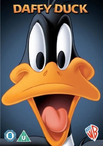 Cartoon character Daffy Duck with a blue background