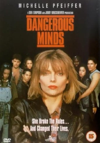 DVD cover of 'Dangerous Minds' with Michelle Pfeiffer and a group of people in the background.